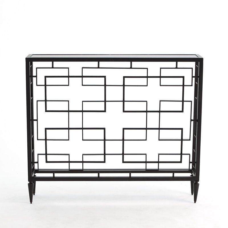 Futuristic Black Marble & Metal Open-Block Console with Storage