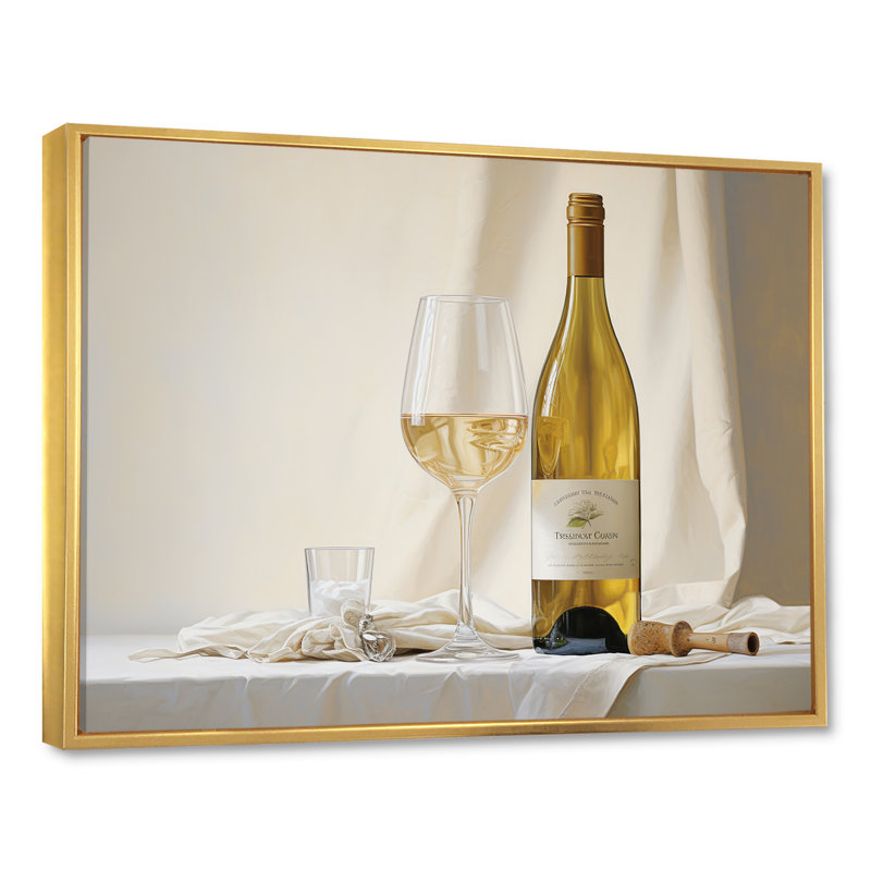 Chardonnays Charm sur toile, Cadre flottant doré, H 34 po x l 44 po
