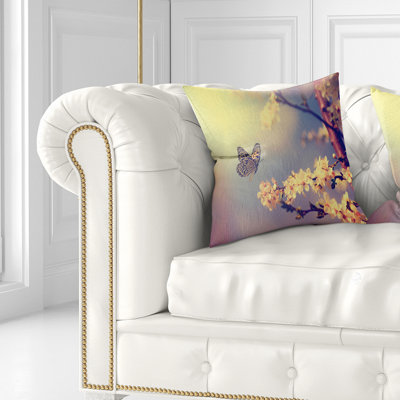 Vintage Butterfly and Cherry Tree - Floral Printed Pillow