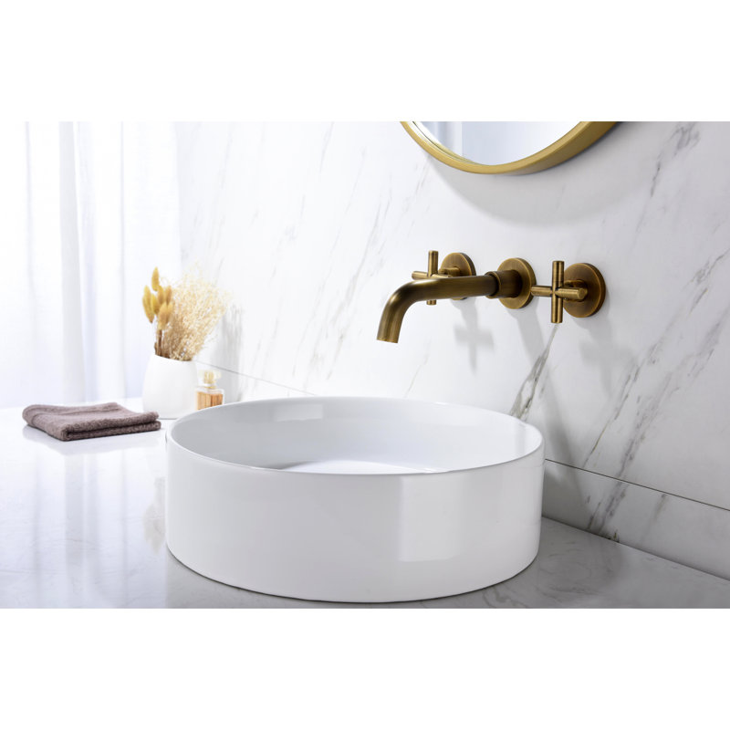 Wall Mounted Bathroom Sink Faucet With Pop-Up Drain (No Overflow), Bronze/Brushed Nickel