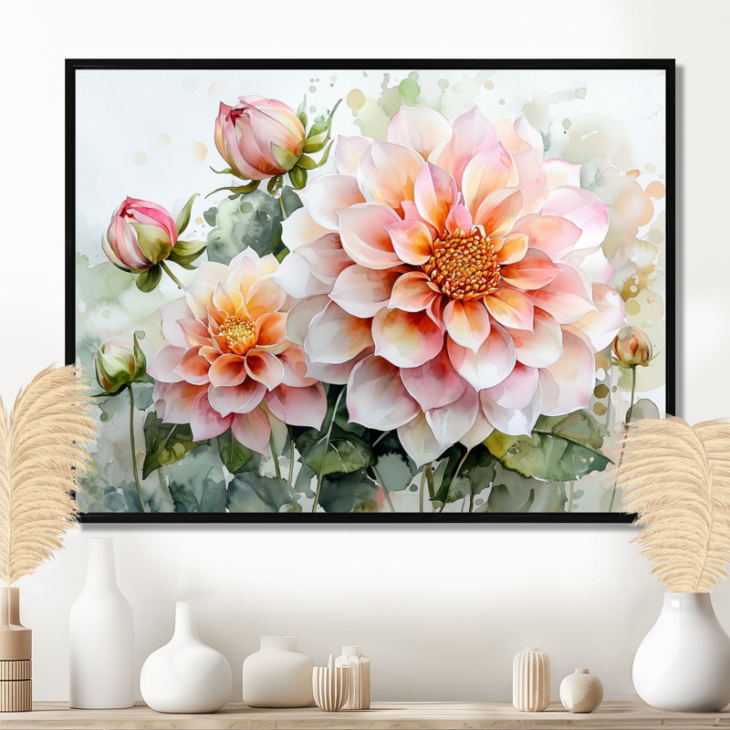 «Modern Dahlia Spring Muse I», reproduction sur toile, H 30 po x l 40 po, Avec cadre, Noir