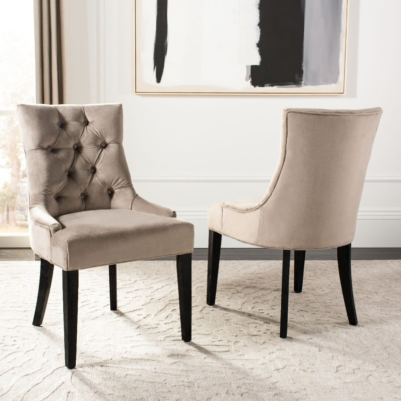 Baumgarten 49.53cm H Tufted Upholstered Parsons Chair, Espresso, Mushroom Taupe