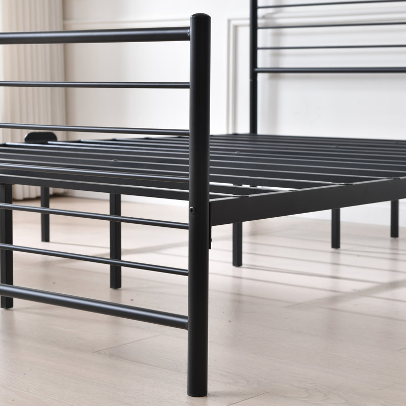 Modern Horizontal Slat Metal Bed Frame with Headboard and Footboard, FULL, BLACK
