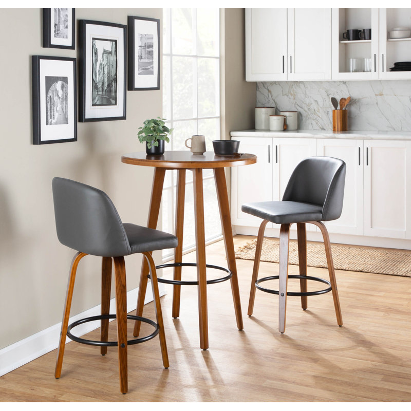 Tabouret de bar Arabelle Mid-Century, Noyer / noir, Gris