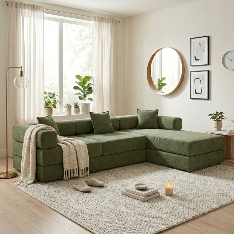 Canapé-lit modulaire et convertible 108 po Corduroy, Vert