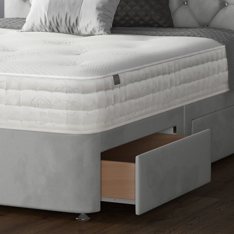 Eberhardt Upholstered Divan Bed, Single (3'), Light Grey, 2 Left Drawers
