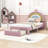 Upholstered Platform Bed with Storage Drawer and Rainbow Design Headboard-1334891710