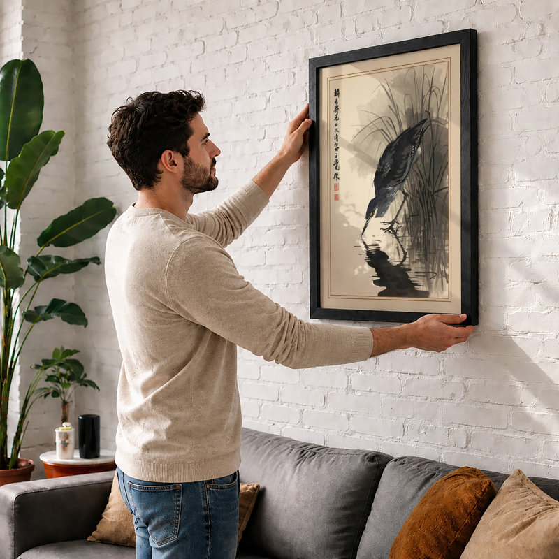 Bird in Stillness Japandi - Framed Print, Unframed, A3 - 42.0 x 29.7 cm