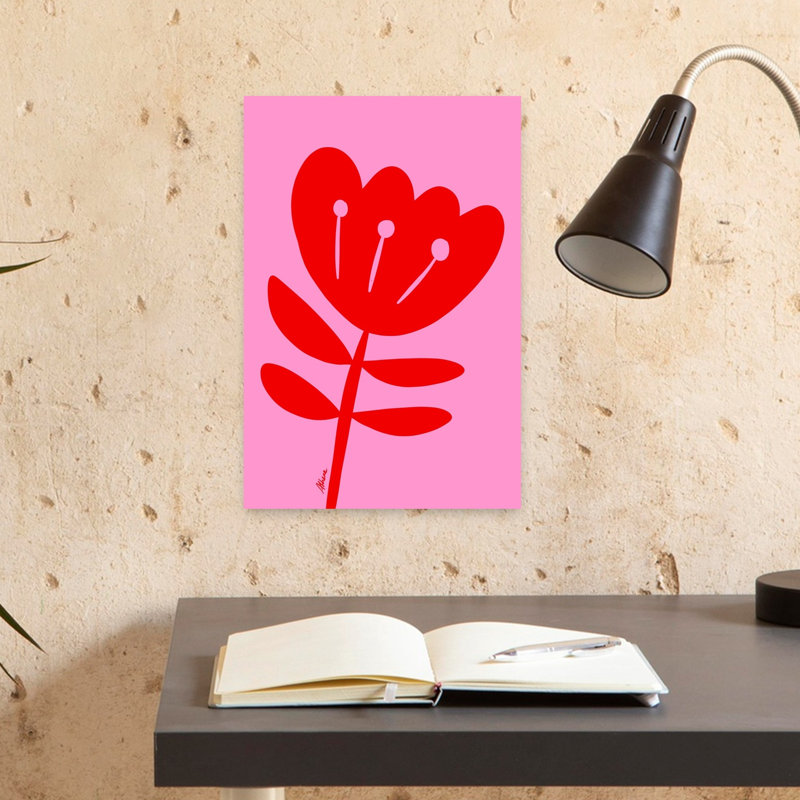 Red Flower Abstract Bold Colourful Flower Nature Wall Art, 18" H x 12" W