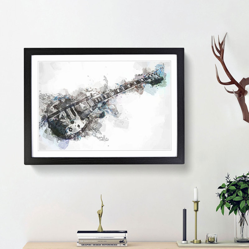An Electric Guitar in Abstract - Picture Frame Painting Print, Black Framed, 36cm H x 48cm W x 2cm D