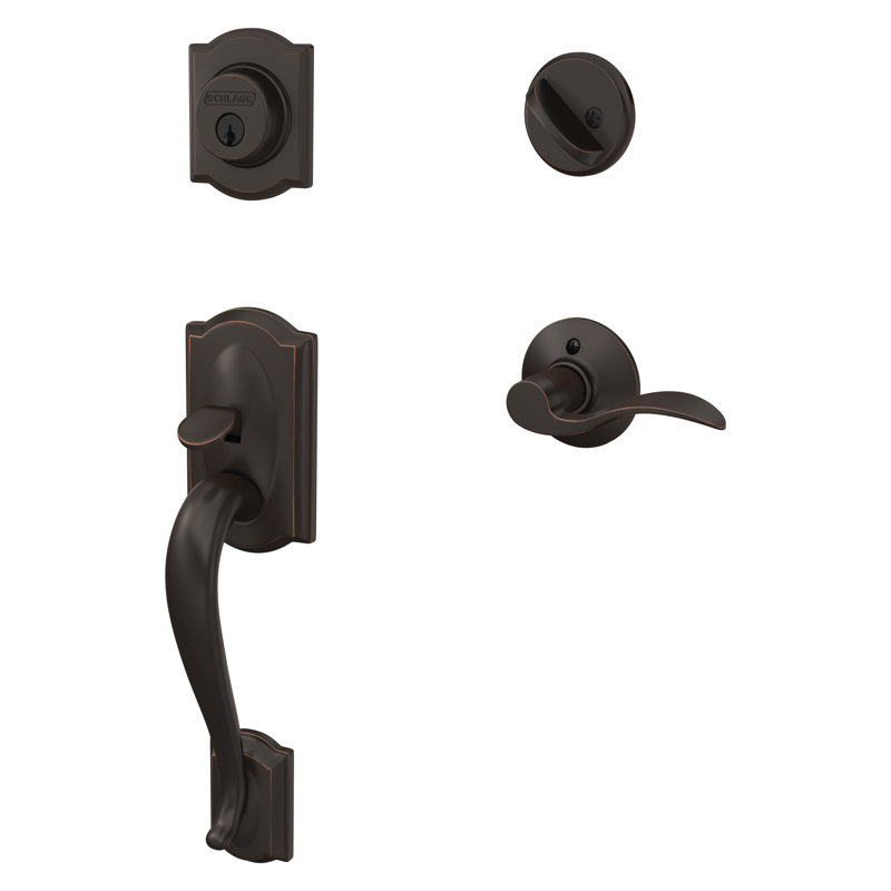 Ensemble de poignées Camelot avec pêne dormant, levier de porte décoratif et rosette, Bronze vieilli, Gauche
