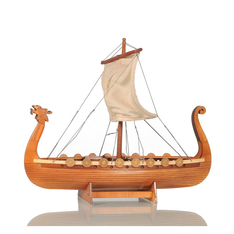 10" Natural Solid Wood Hand Painted Decorative Boat