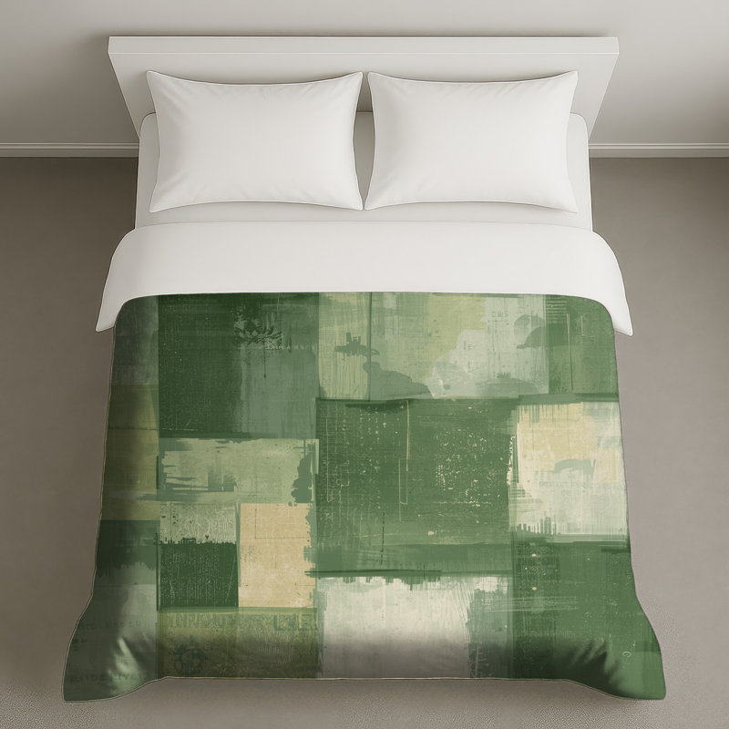 Housses de couette abstraites vertes et beiges, Grand lit