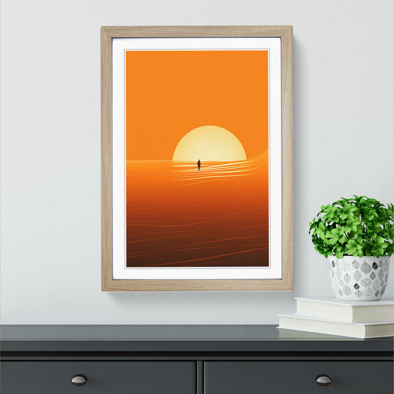 Surfing Minimalism - Single Picture Frame Print on Wood, Oak, 34cm H x 25cm W x 2cm D