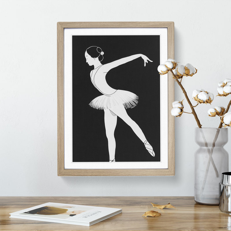 Monochrome Ballerina No.4 - Wall Art, 64cm H x 46cm W x 2cm D, Oak Framed