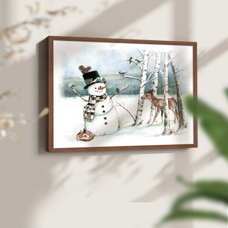 Snow Friends - Reproduction encadrée - Restickable, H 22 po x l 28 po, Noyer