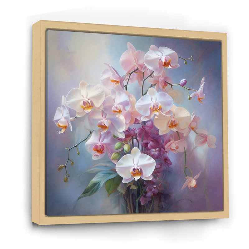 Impression romantique «Peach Orchids» - Impression, Cadre naturel flottant, H 36 po x l 36 po x P 1,5 po