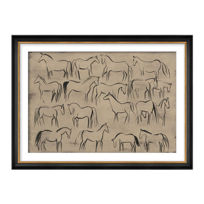 " Modern Line Drawing Of Horses Illustrations Impressionism Framed Wall Art Decoration "