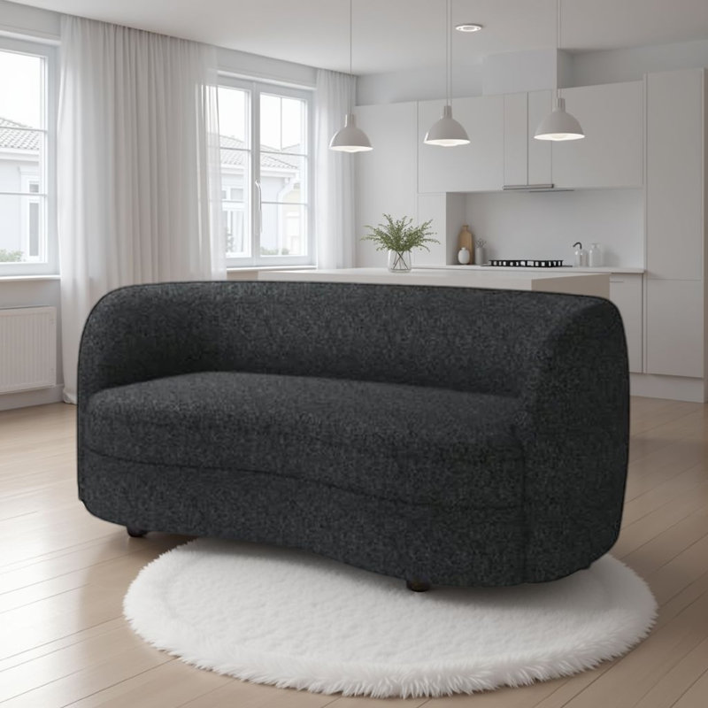 Causeuse Srey, 64 po, Boucle moderne, forme de reins courbée, Noir