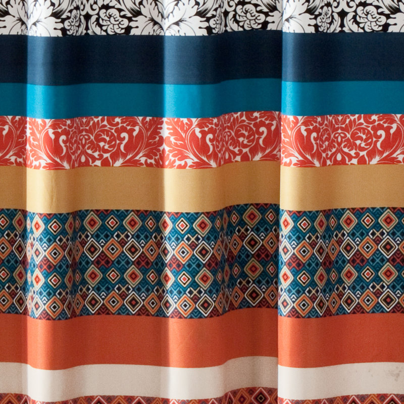 Boho Stripe Turquoise and Tangerine Fabric Shower Curtain