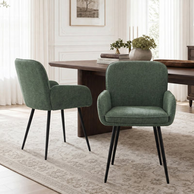 Chaises de salle à manger rembourrées en chenille avec pieds en métal (ensemble de 2)
