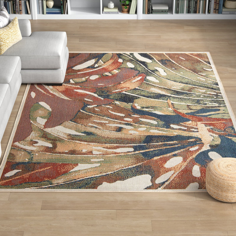 Tinesford Abstract Indoor / Outdoor Rug, Rectangle 6' x 9'