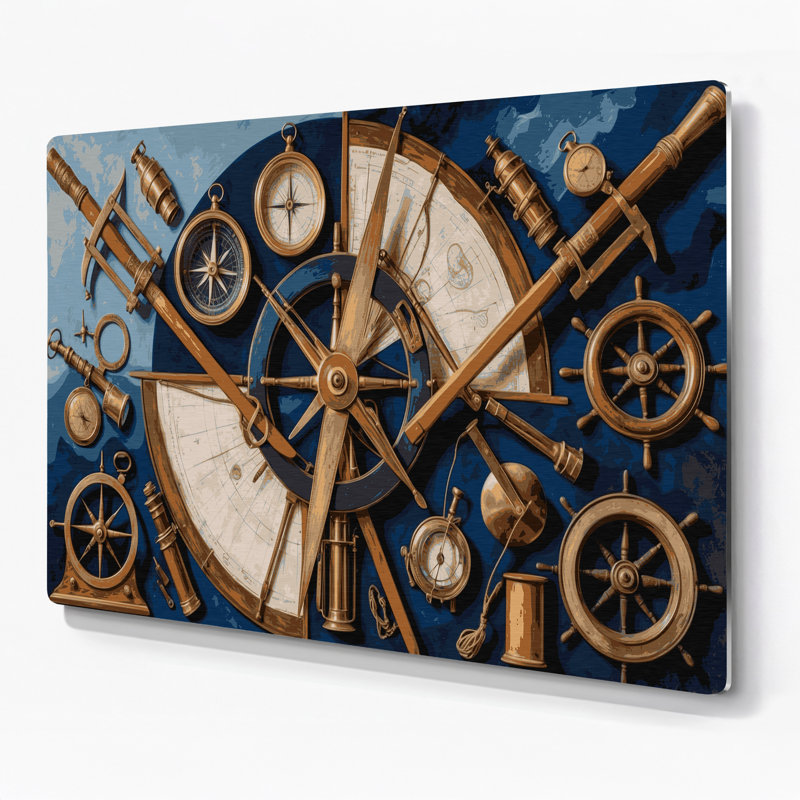 Art mural nautique, outils nautiques gris, H 11 po x l 14 po