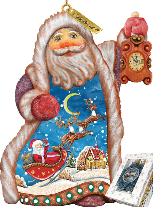 Fifield Ornament Figurine with Scenic Painting Derevo Collection, Tour du Père Noël en traîneau
