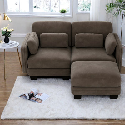 Canapés d'angle modulaires modernes, causeuse deux places en chenille marron avec pouf mobile pour la maison