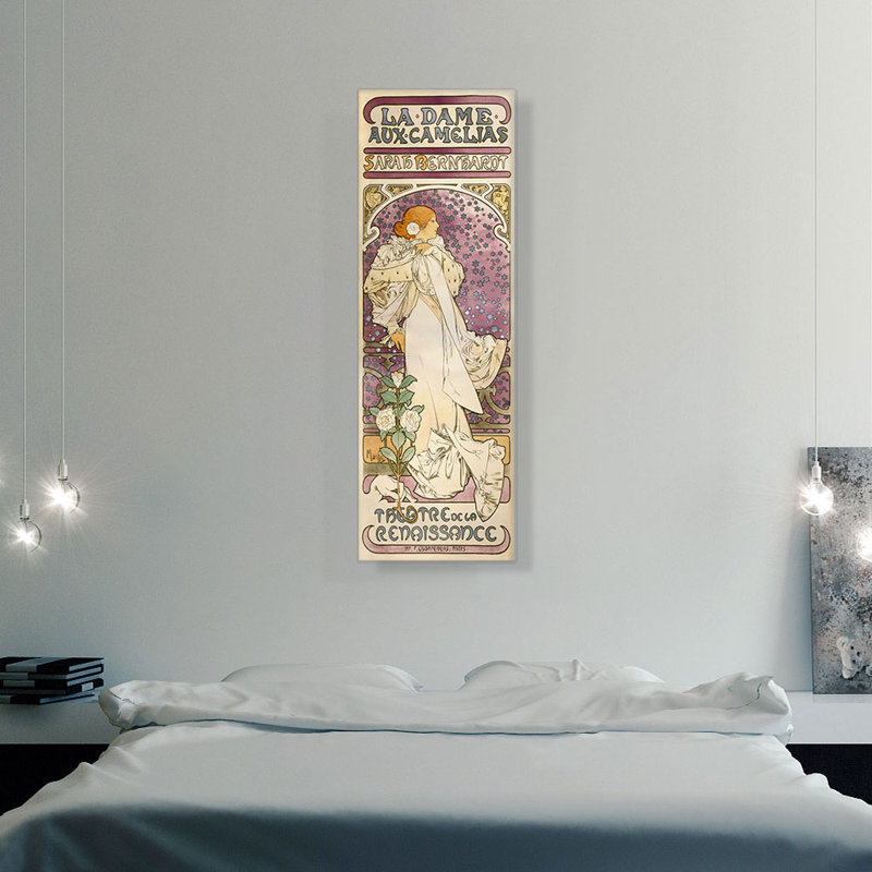 «The Lady of the Camellias 1896» par Alphonse Mucha, reproduction d'art graphique sur toile tendue