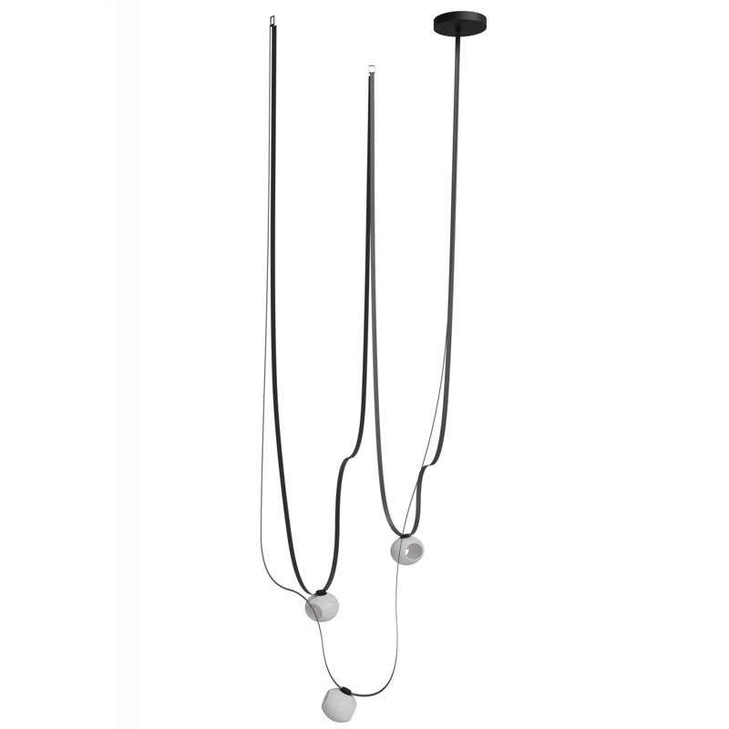 Luminaire suspendu 3 lumières en verre noir / blanc Pangita, Noir