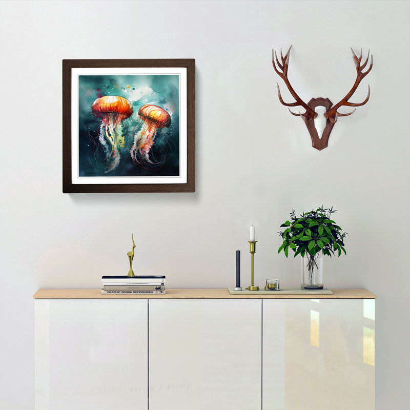 Jellyfish Abstract No.1 - Single Picture Frame Print on Wood, Walnut