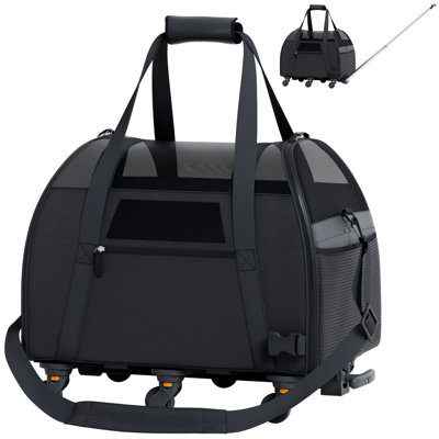 Katziela Angrist Pet Carrier Cozy Commuter with Removable Wheels and Telescopic Handle