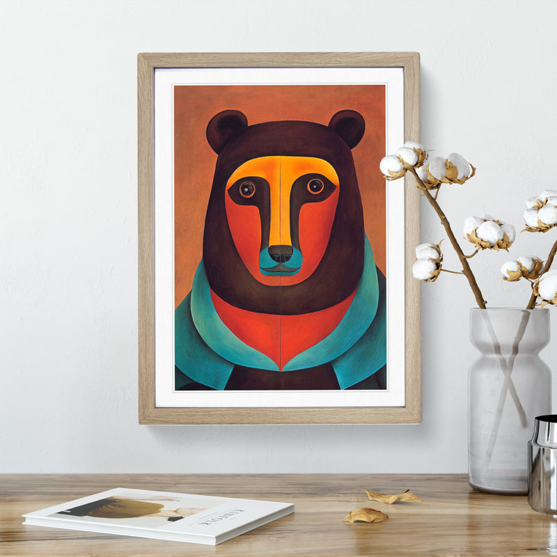 XV1022-4714X Traditional Bear No.4 Abstract - - Wall Art, 48cm H x 36cm W, Oak Framed Paper, White