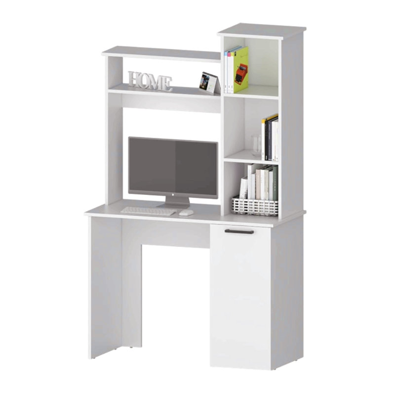 Bureau d'ordinateur à 3 tablettes de rangement, Blanc