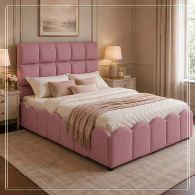 Full Size Fully Velvet Upholstered Platform Barnes Frame With Tall Panel Headboard