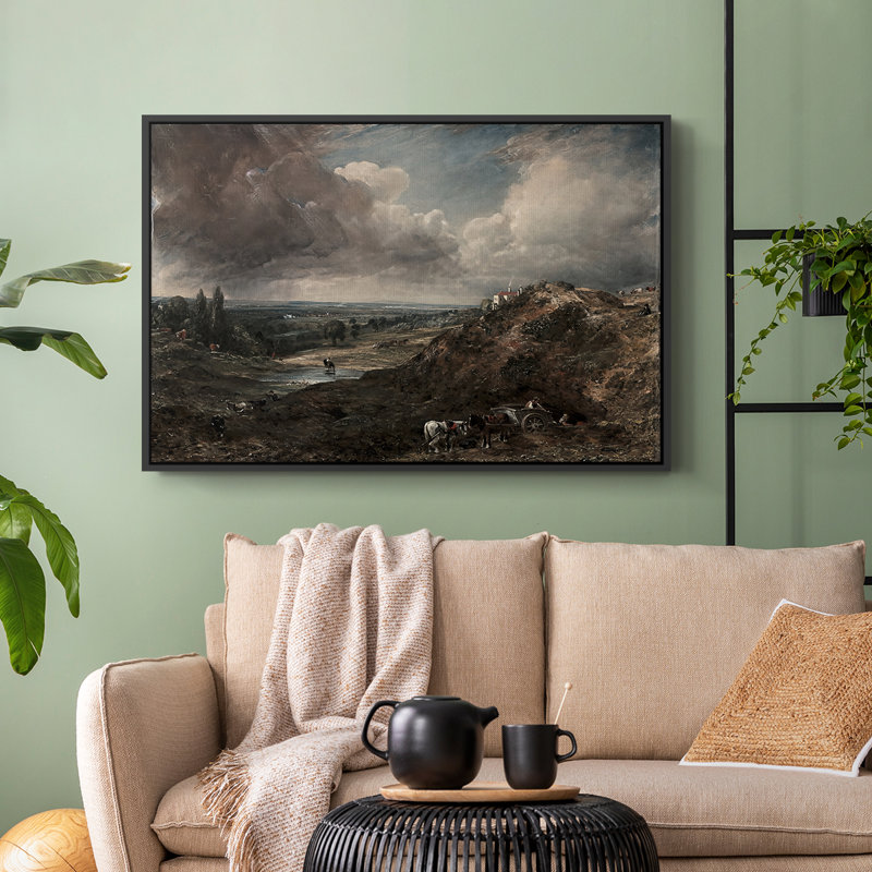 Étang de Branch Hill, Hampstead Heath, v. 1828 - John Constable, toile tendue avec châssis encadrée, 24 po x 36 po, Noyer