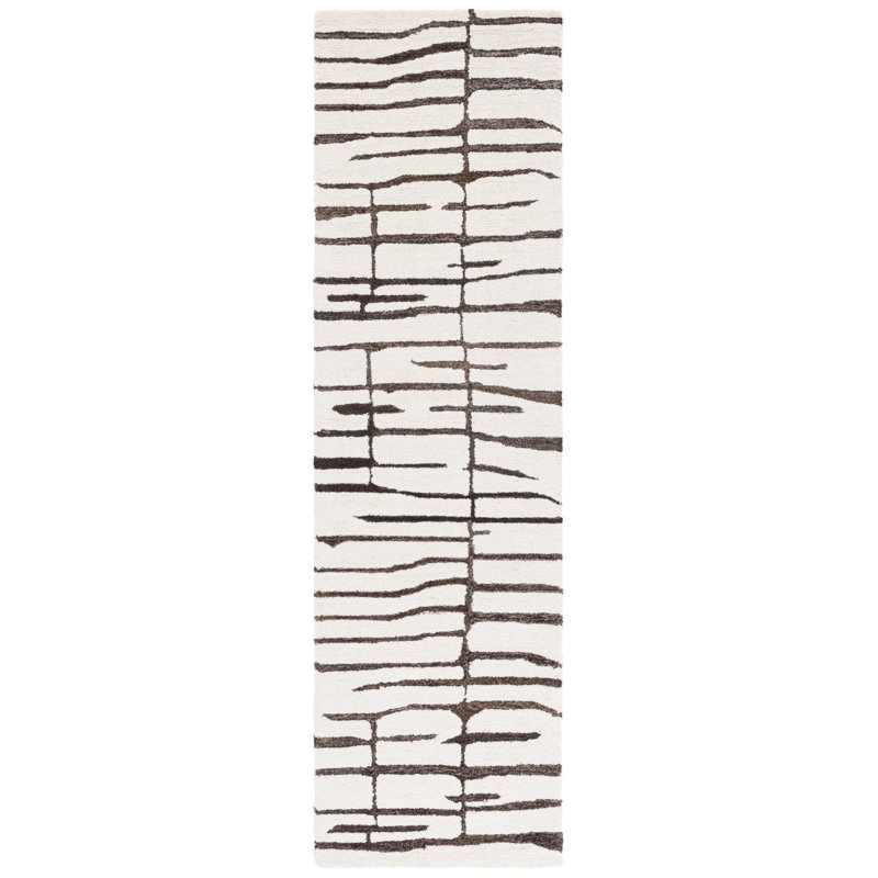 Kirstey Ebony Hand Tufted Wool/Cotton Abstract Rug in Ivory/Dark Brown, Runner 2'3" x 5"