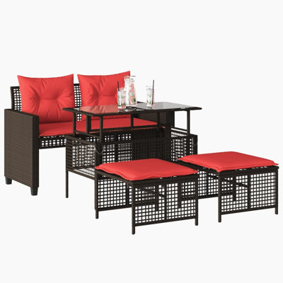 Ebern Designs 4 Piece Patio Sofa Set With Cushions Poly Rattan Glass