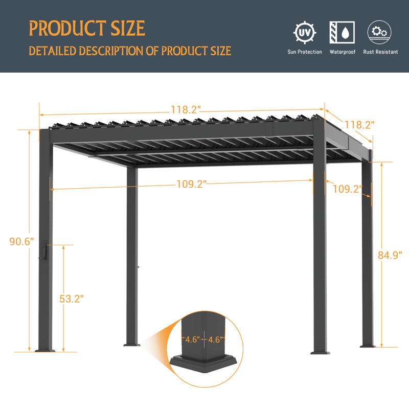 Pergola à persiennes entièrement en aluminium avec toit et système de drainage réglables à l'épreuve de la pluie, pergola de terrasse extérieure résistante aux intempéries, structure d'ombrage pour la terrasse de la cour arrière