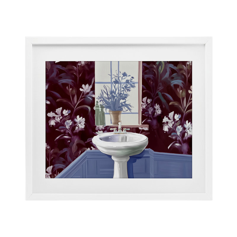 Lavabo de salle de bain, impression sous verre encadrée, design par Annabelle Hall, H 17 po x l 21 po, Cadre blanc côtier