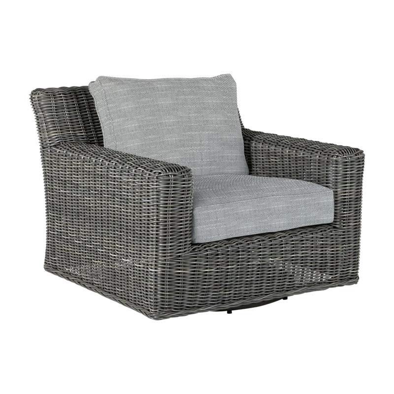 Rustic Patio Armchair with Cushions, Slate Gray, Rollo Silver InsideOut® Linen, Welt