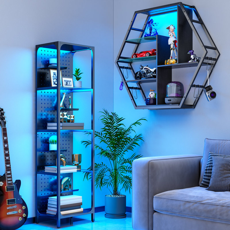 Duo de vitrines et collectionneur de Noël: vitrine de sol RVB et tablettes murales hexagonales avec commande intelligente