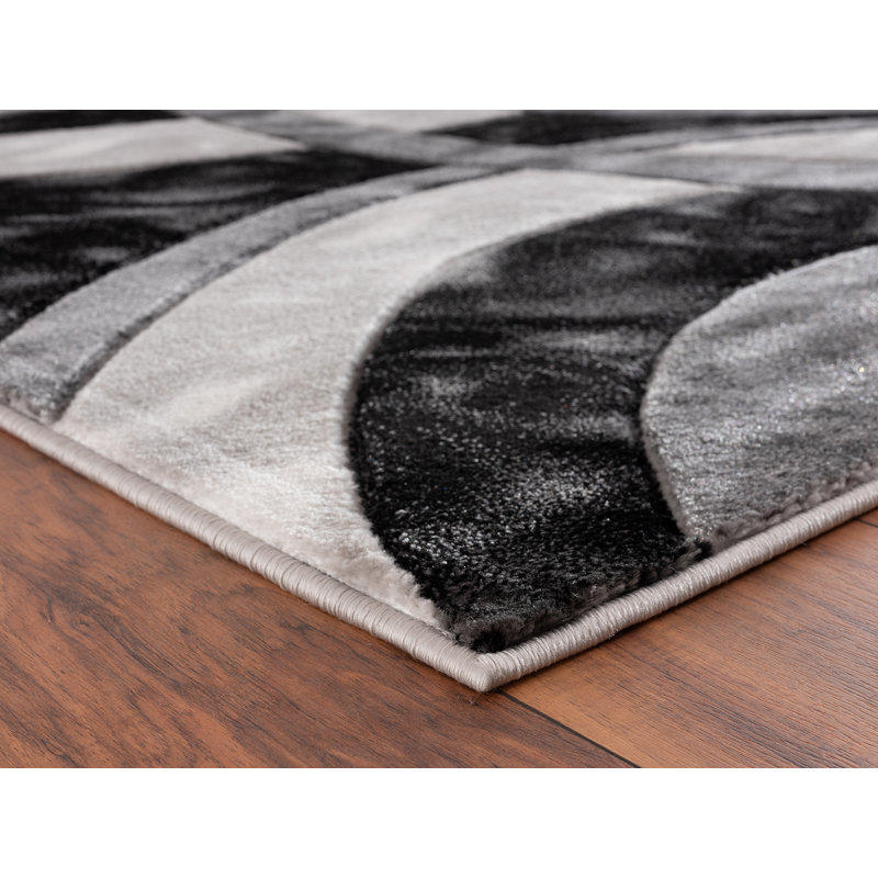 Tapis ivoire / noir Adonia, Tapis de couloir 2 pi 8 po x 8 pi 1 po