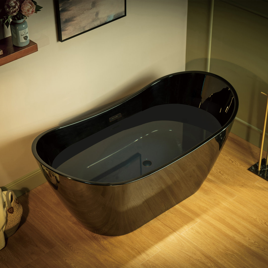 59" x 28.75" Freestanding Soaking Acrylic Double Slipper Bathtub, Non-Slip Bottom Design WoodBridge 