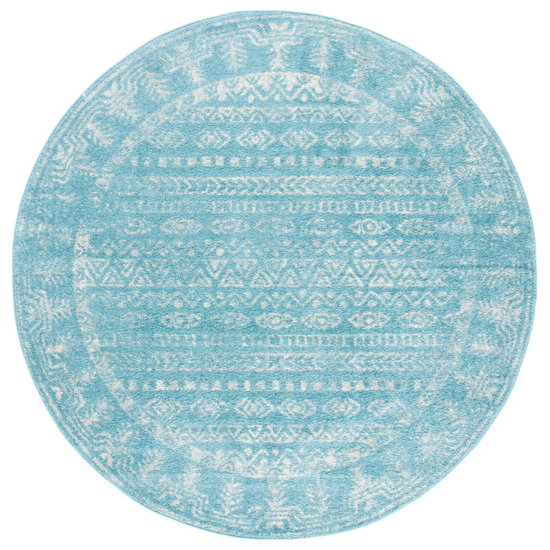 Aqua sud-ouest/Tapis décoratif Ivoire, Rond 6 pi 7 po