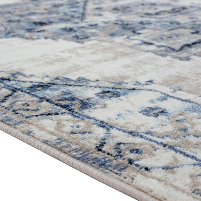 Tapis oriental ivoire / bleu Leeya, Rectangle 8 pi x 10 pi