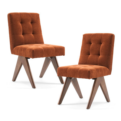 Modern Upholstered Dining Chairs, Linen Fabric Side Chair, Armless Vanity Chair With Solid Wood Legs, Tufted Parsons Chair -  Corrigan StudioÂ®, 9A28A7110870451D859645EDE7D245FC