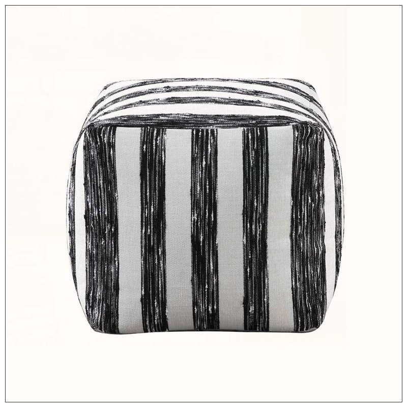 Pouf carré en jacquard avec fond antidérapant, Black Striped