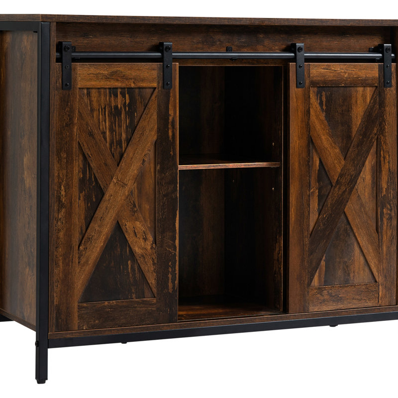 Industrial Sideboard Buffet Cabinet By . Rustic Brown. With Adjustable Shelf. Sliding Door. 35.5" W X 13.5" D 30" H Sideboard. Brown Finish. Door And Shelf For Room.